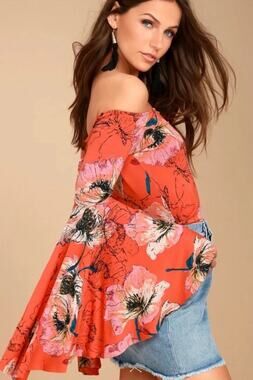 L-033-Free people We the Free dramatic bell sleeve orange floral boho